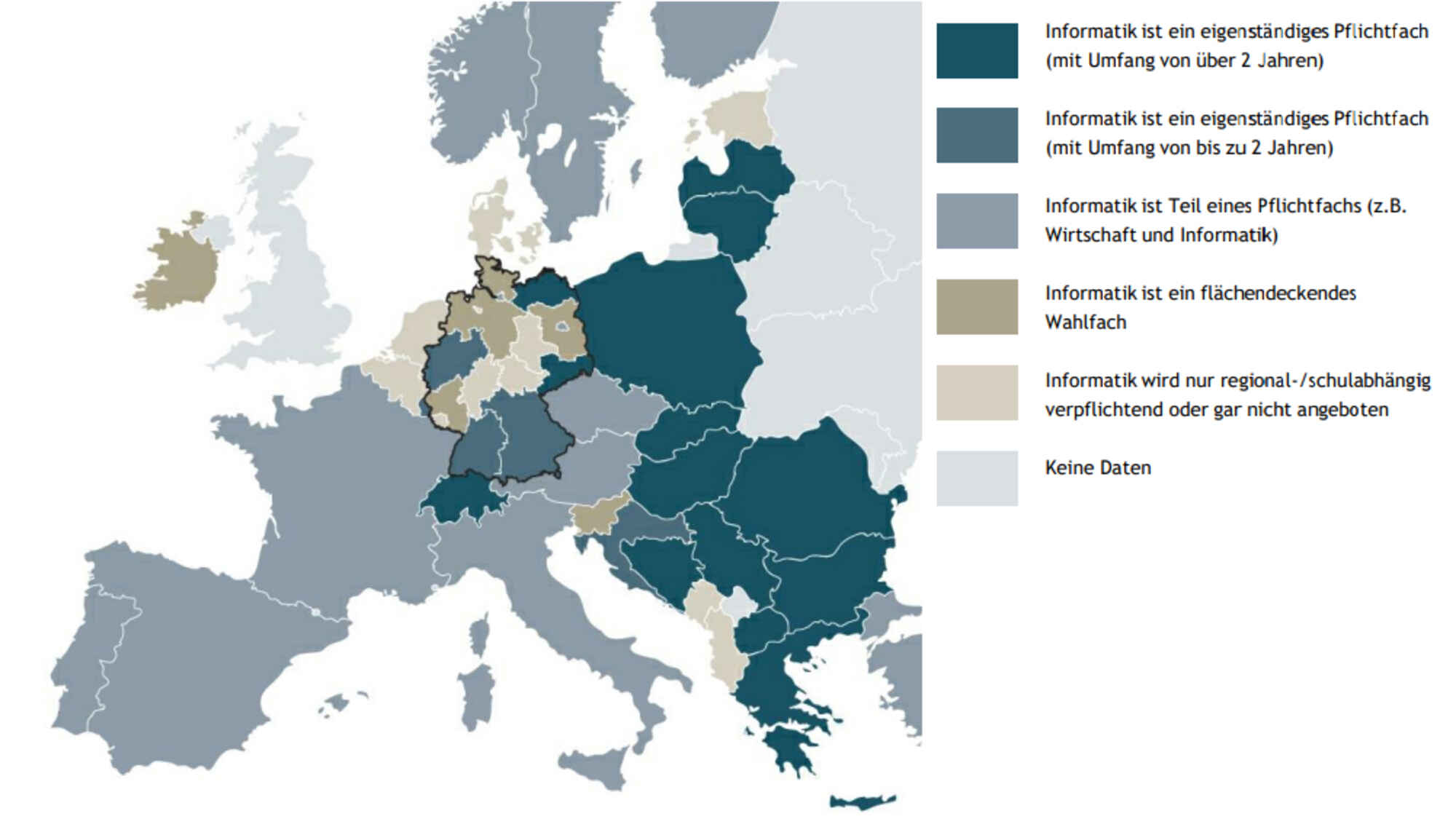 Verteilung Informatikunterricht Europa im Vergleich zu deutschen Bundesländern